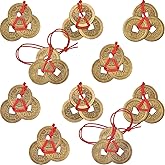 Chinese Fortune Coins Feng Shui Coins I Ching Coins Good Luck Coins Traditional Brass New Year Coins with Red String for Weal