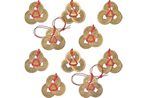 Boao Chinese Fortune Coins Feng Shui I Ching Good Luck Coins Traditional Brass New Year Favor with Red String for Wealth and Success, 5 Styles(10 Pieces)