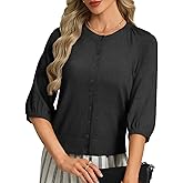 GRACE KARIN Womens Puff Short Sleeve Cardigans, Lightweight Cropped Cardigan, Button Up Knit Shirts Sweater Tops