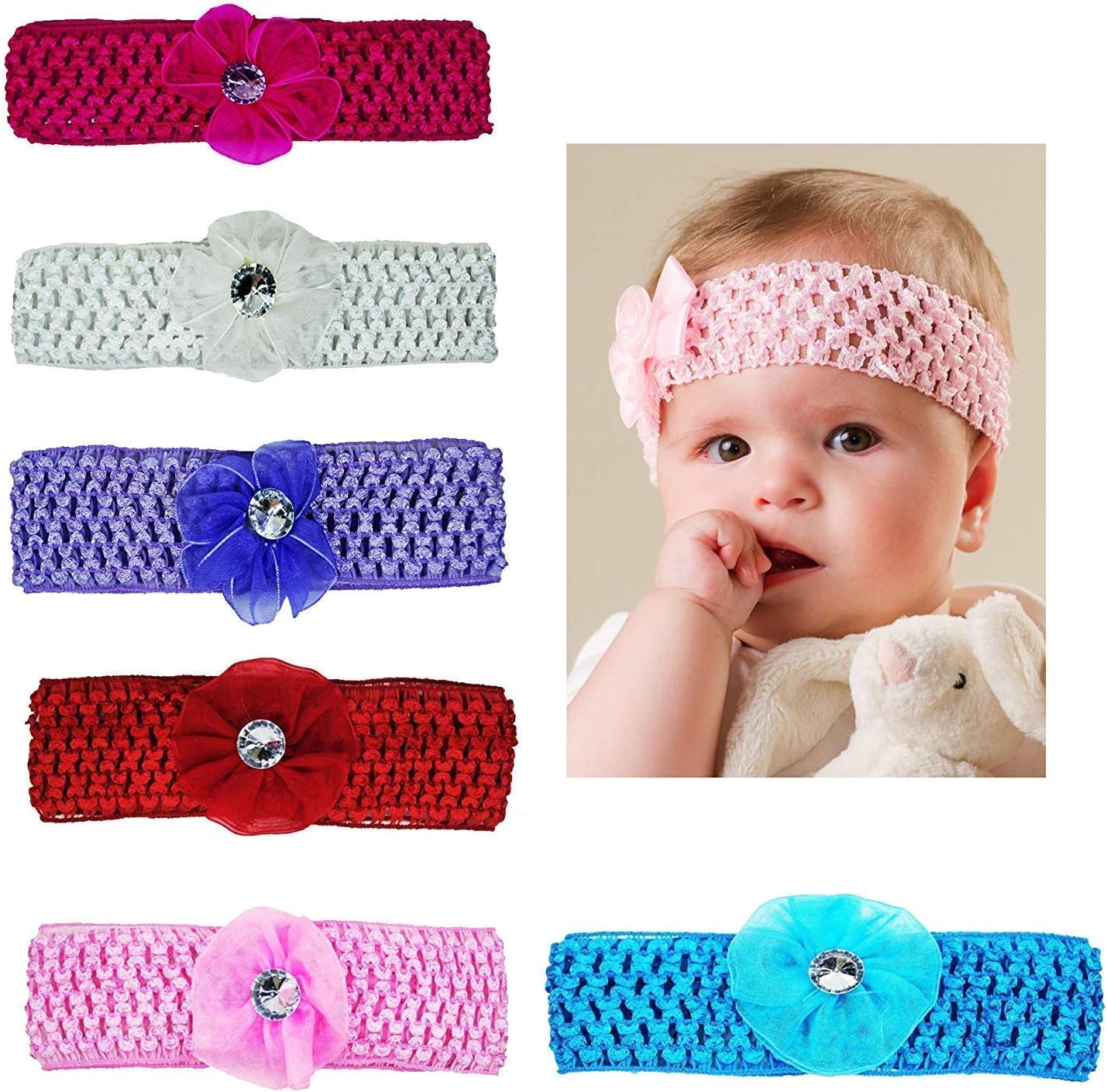 Geneva Jewels Multicolour Flower Elastic Soft Head Hair Bands for Babies -6 Pieces