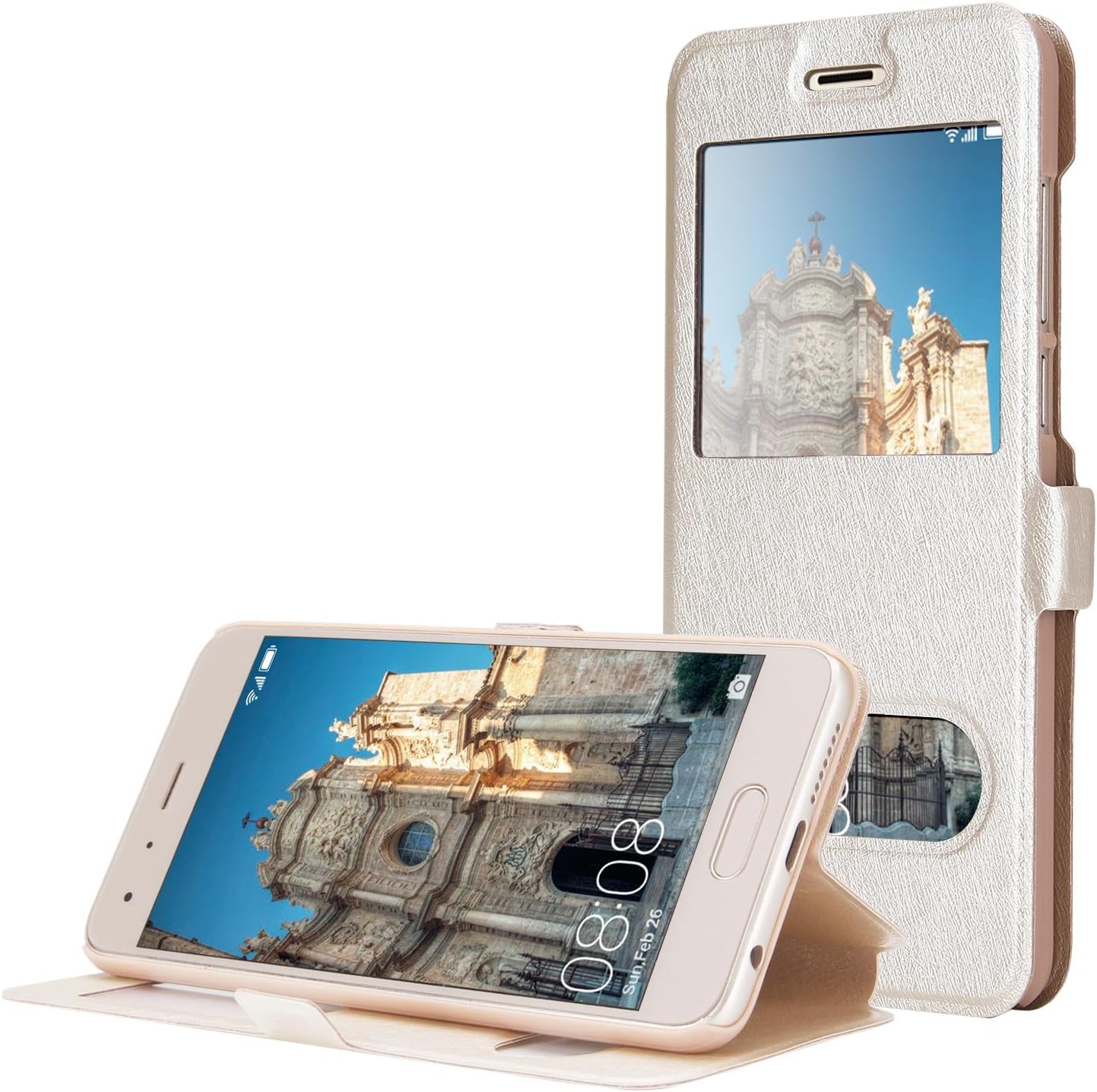 Huawei Honor 9 Case, APICI Flip Cover Case for Huawei Honor 9 Cover Protector Protection (Champagne Gold)