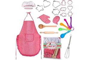 FAMOBY 22 Pcs Kids Cooking and Baking Set - Includes Apron for Girls,Chef Hat,Oven Mitt and Other Cooking Utensils for Toddler Chef Career Role Play,Girls Dress up Pretend Play Gift