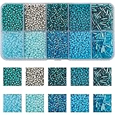 KINGSHINE Approx 5000pcs 12/0 Glass Seed Beads for Jewelry Making, 2mm Mix 10 Colors Tube Beads Glass Bugle Beads Waist Beads Kit for Bracelets Necklaces Earrings DIY Supplies (Lake Blue)