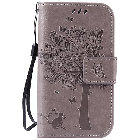 ISAKEN Kompatibel mit Galaxy S3 Mini Hülle, PU Leder Geldbörse Wallet Case Handyhülle Tasche Schutzhülle Hülle mit Handschlau