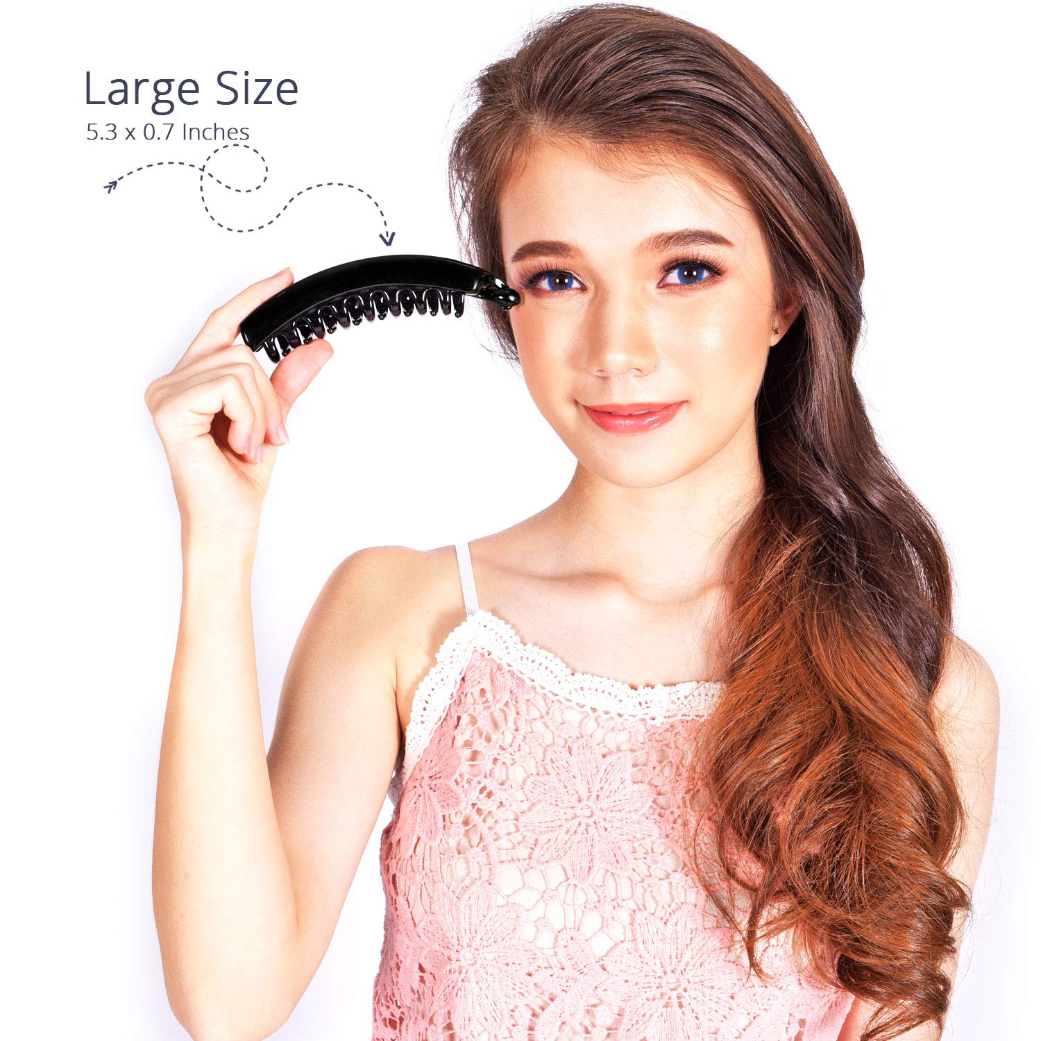 RC ROCHE ORNAMENT 6 Pcs Womens Premium Hair Plastic Banana Classic Clincher Strong Hold Ponytail Maker Styling Girls Ladies Beauty Accessory Clasp Clip, Large Black : Beauty