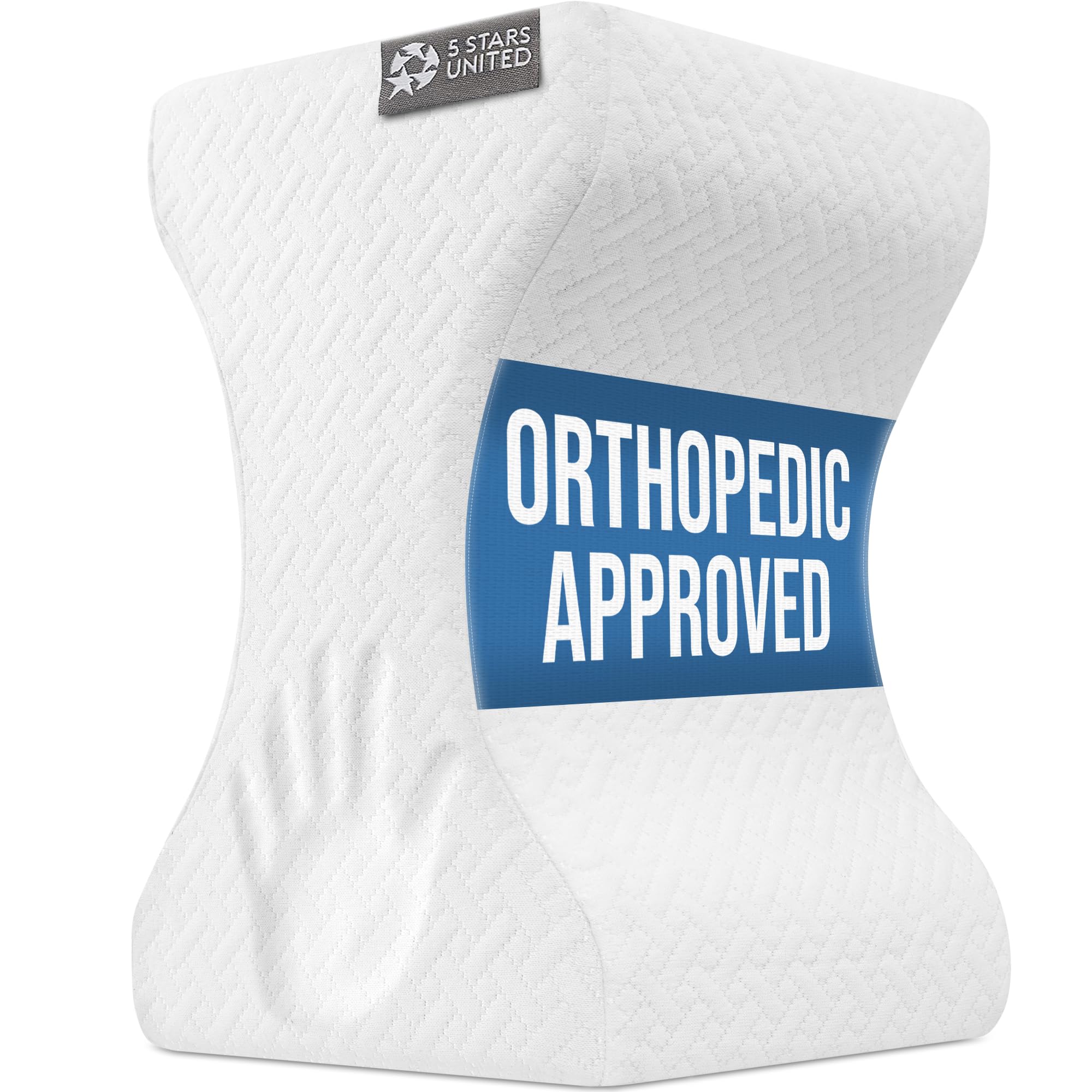 Photo 1 of 5 STARS UNITED Large Knee Pillow for Side Sleepers - Hip Pain Relief, Memory Foam Leg Cushion for Side Sleeping - Between Legs Pillow for Sciatica & Lower Back Pain, White