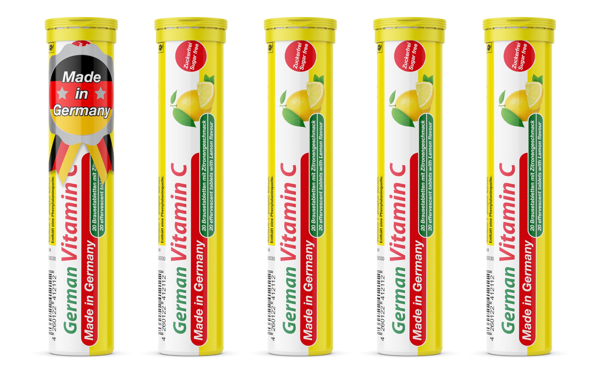 Vitamin C 180 mg - 5 x 20 effervescent Tablets - Lemon Flavor - T&D Pharma German Vitamin C - Made in Germany