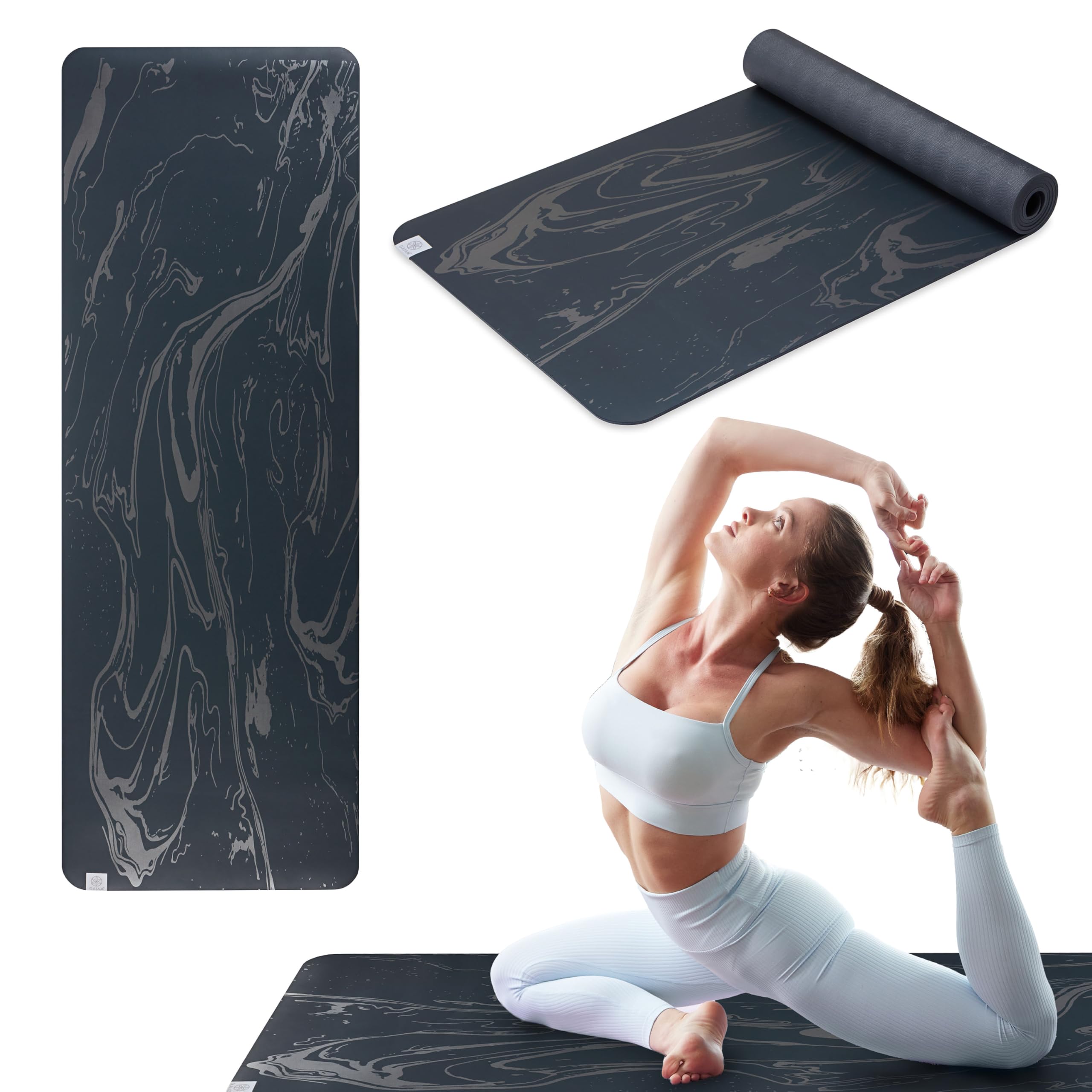 Gaiam Dry-Grip Yoga Mat - 5mm Thick Non-Slip Exercise & Fitness Mat for Standard or Hot Yoga, Pilates and Floor Workouts - Cushioned Support, Non-Slip Coat - 68 x 24 Inches