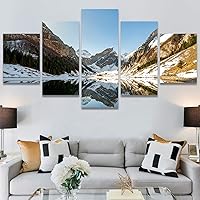 SIGNWIN 5 Panel Canvas Wall Art Winter Lake for Home Decorations Ready to Hang - 60