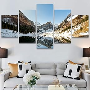 SIGNWIN 5 Panel Canvas Wall Art Winter Lake...