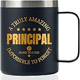 Onebttl Principal Appreciation Gifts for Men Women, for Principal Day, Retirement, Christmas, 12oz Stainless Steel Coffee Mug with Handle & Lid - Impossible to Forget