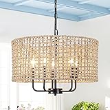 Rattan Farmhouse Chandelier 5 Light Rustic Hand