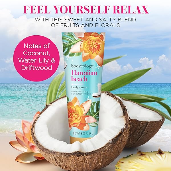 BODYCOLOGY SHEA BUTTER BODY CREAM, HAWAIIAN BEACH, 8 OZ