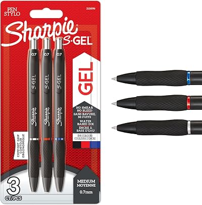 Sharpie S-Gel Gel Pens Medium Point 0.7mm Black Red Blue 3 Count