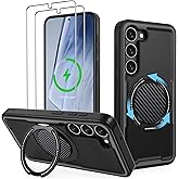 Aropuktek for Galaxy-S23 Case: [𝗡𝗼𝘁 𝗙𝗶𝘁 𝗦𝟮𝟯 𝗣𝗟𝗨𝗦] 2X Screen Protectors, 360° Rotatable Stand, Military-Grade Dual-Layer Protection, Slim Fit Phone Case for Samsung Galaxy S23, Black