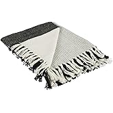 DII Four Square Cotton Woven Throw, 50x60 with 3" Fringe, Black/White