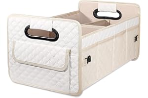JiatuA Car Trunk Organizer for SUV, Car Storage Organizer Collapsible Multi Compartment Container Box Adjustable Car Accessories for Women Men, Beige