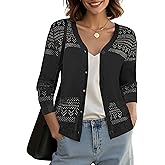 Urban CoCo Women's V-Neck Boho Crochet Cardigan 2025 Summer Lightweight 3/4 Sleeve Open Front Button Down Cover Up
