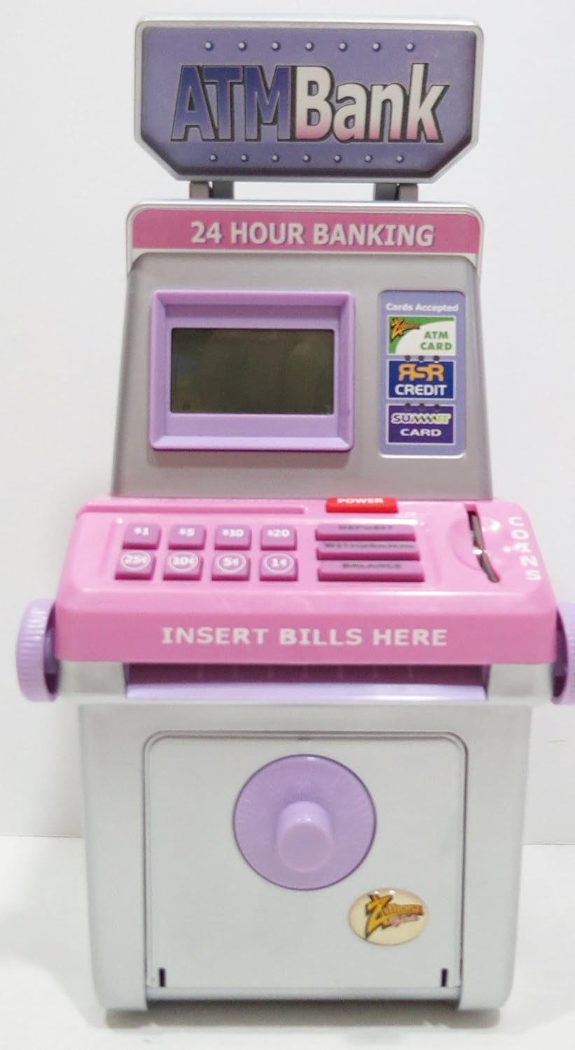 zillonz girl 24 hour atm banking toy money safe pink