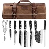 XCHIEF PRO Chef Knife Set, Hand Forged Meat Boning Carving Cleaver Butcher Knife, High Carbon Steel Japan Nakiri Santoku Knife Set with Accessories for Kitchen, BBQ Camping Knives Set with Bag