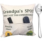 ZUYUROU Grandpa Gifts,2-Pocket Grandpa’s Spot Throw Pillow Covers 18x18 Inch + Engraved Spoon, Fathers Day Birthday Christmas Thanksgiving Day Gifts for Papa, Granddad
