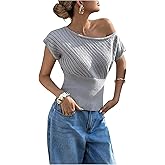 SOLY HUX Women's Off The Shoulder Sweater Dressy Casual Short Sleeve Hollow Out Knit Tops