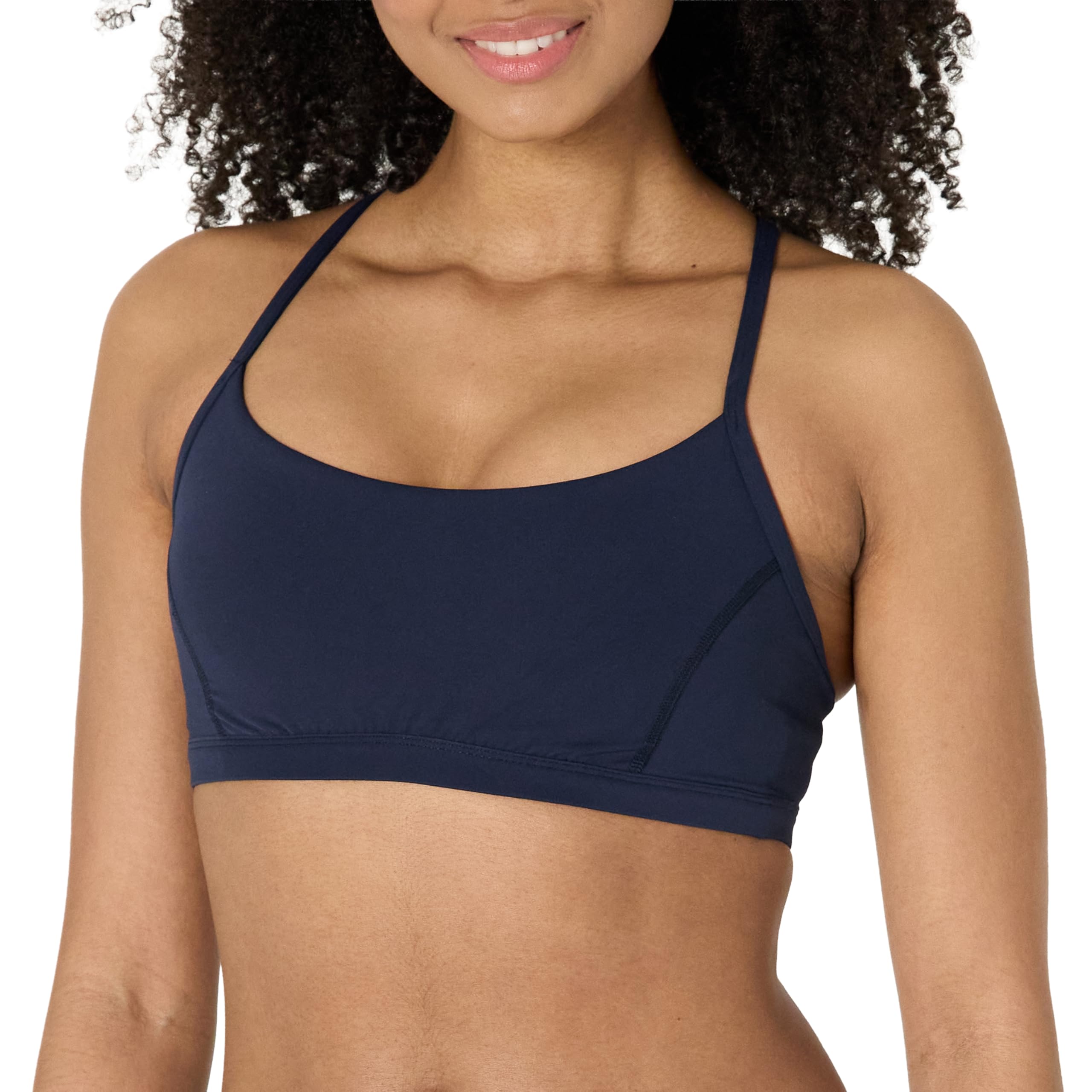 Photo 1 of Amazon Essentials Women's Active FormFlex Buttery Soft Light Support Y-Back Thin Strap Yoga Sports Bra, Navy, Small