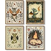 Vintage Nursery Dragon Wall Art Baby Boy Room Canvas Wall Decor Whimsical Dinosaur Flower Poster Nursery Cute Dragon Pictures Fantasy Prints Painting for Girls Bedroom Kids Room 8x10x4 Inch Unframed