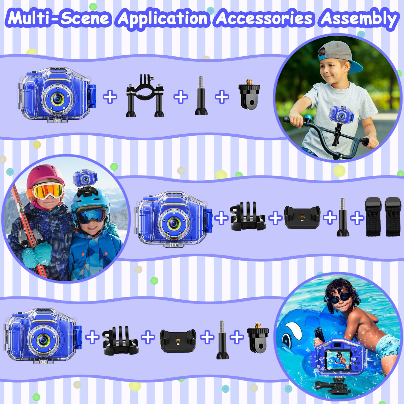 DEKER Kids Waterproof Camera, Christmas Birthday Gifts for Boys Girls Toys 3-12 Year Old, Underwater Mini Children HD Digital Action Camcorder, 2 Inch IPS Screen with 32GB Card (Dark Blue)