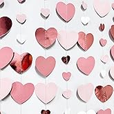 Rose Gold Party Decorations Dusty Pink Heart Garland Blush Pink Hanging Paper Streamer for Valentines Day Bridal Shower Birthday Anniversary Baby Shower Engagement Bachelorette Wedding Party Supplies