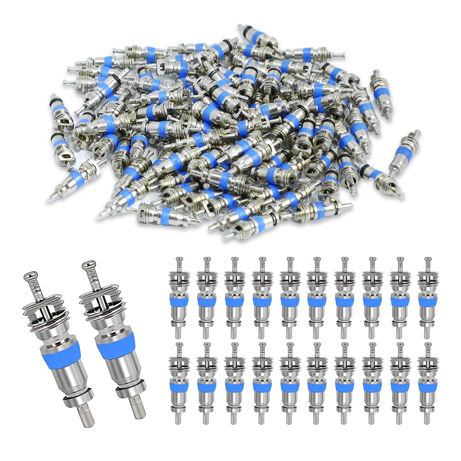 Photo 1 of 100 Pcs Valve Core for R410 R32 R22, Copper Nickel Plated Valve Core, Replacement Part Ideal for Refrigeration Systems and Air Conditioning, High Pressure with Teflon Seal