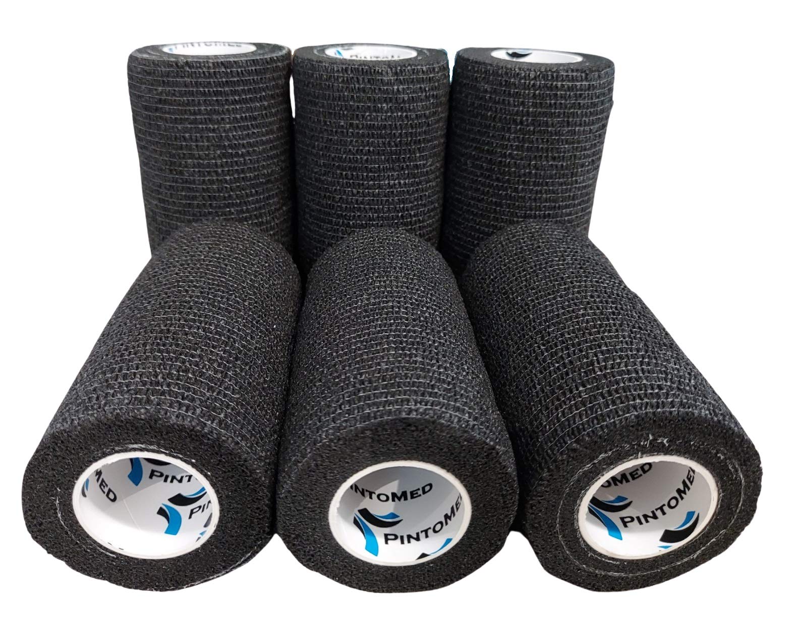 PintoMed – 6 X Black X 10CM X 4.5M - Cohesive Bandage Stretched, Self-Adhesive Flexible Bandages, First Aid Sports Wrap Bandages Pack Individually for Medical, Sports and Veterinary use.