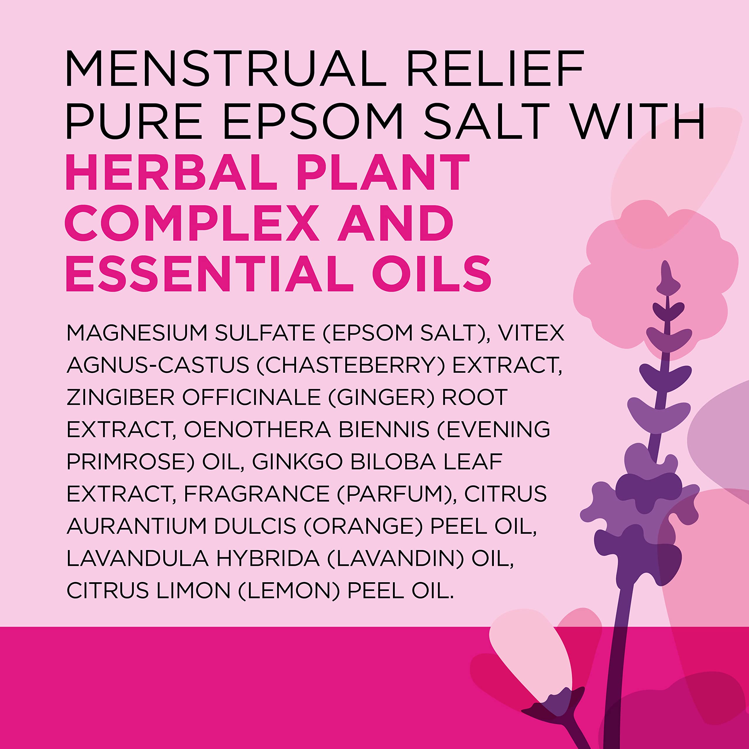 Dr Teal's Pure Epsom Magnesium Salt Soaking Solution, Menstrual Relief with Herbal Plant Complex & Essential Oils 3 lbs (Pack of 4)