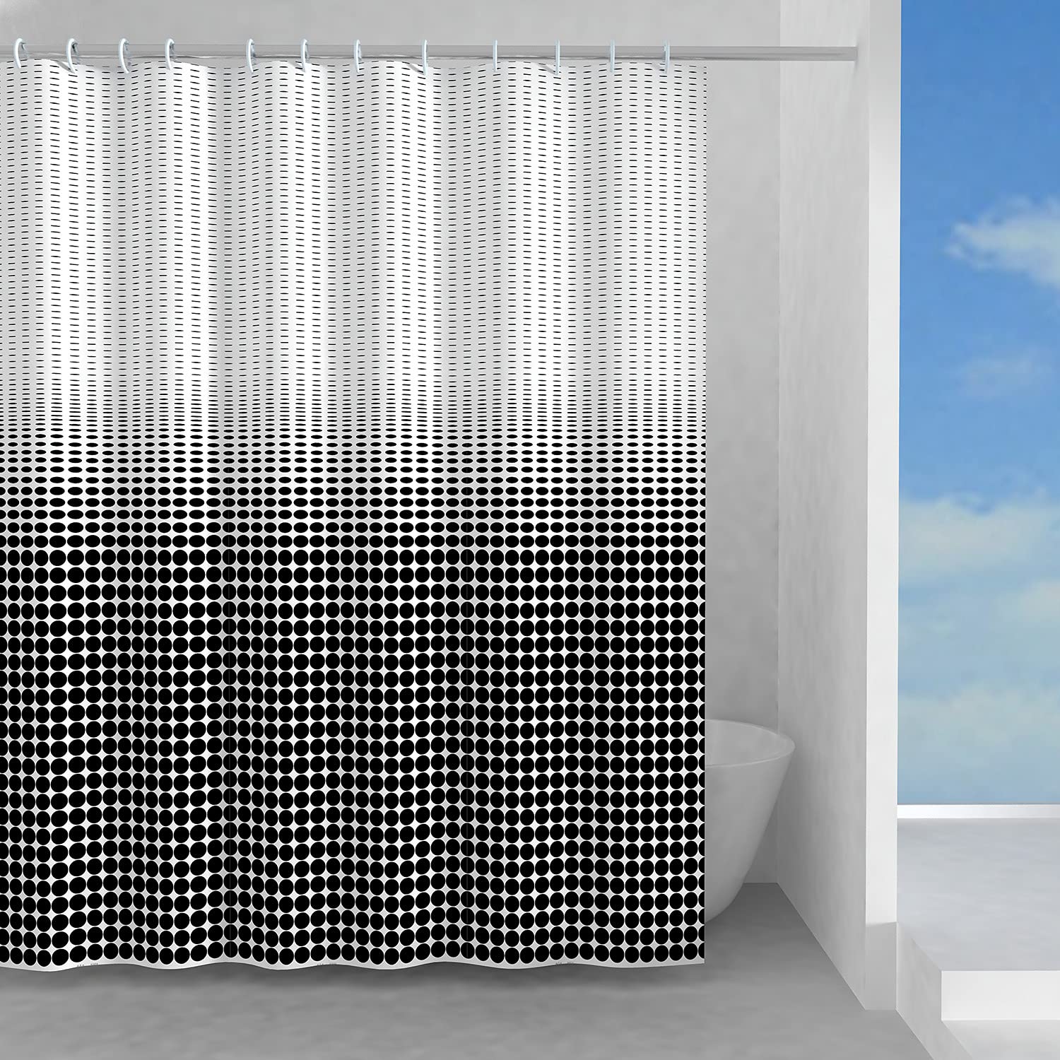 Gedy G-Hypnosis 180X200, Made of PES, 100% Waterproof, Black and White Finish, R&D Design, Shower Curtain with 12 Rings, 2 Year Warranty