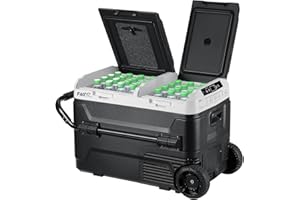 F40C4TMP 12 Volt Portable Refrigerator, 45 Quart Dual Zone Car Freezer, Independent Temp Control(-4℉~68℉), 43L Compressor Fridge, Wheels & 2 Baskets for Camping, Travel, Road Trip, 12V/24V DC&110V AC