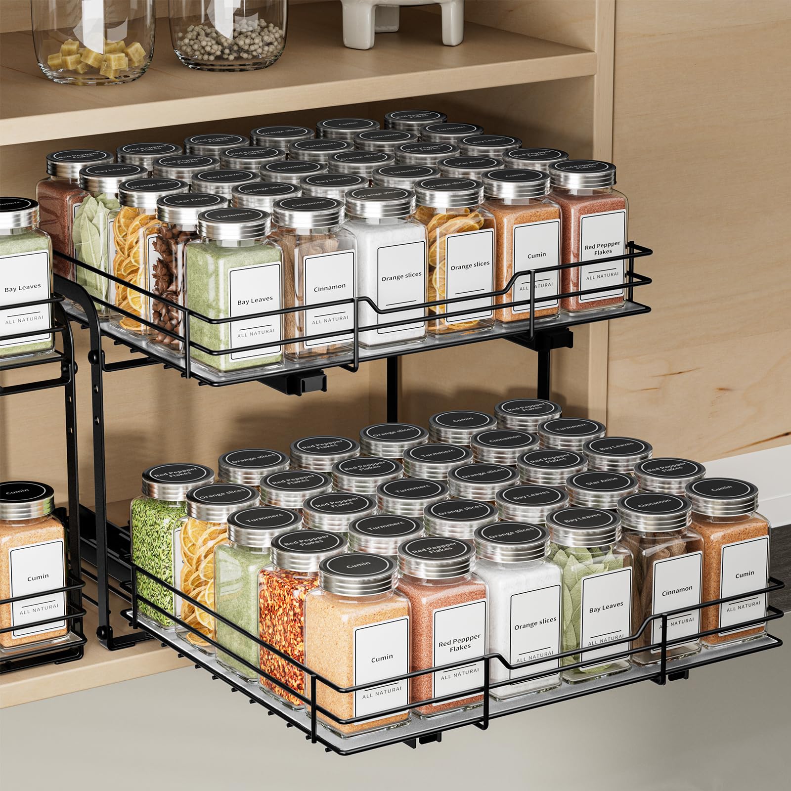 Photo 1 of BOIVSHI 2-Tier Pull Out Spice Rack, Spice Rack Organizer, Pull Out Spice Racks for Inside Cabinets, Height Adjustable Heavy Duty Metal Basket for Inside Cabinet & Pantry (13.5''Wx10.5''Dx9.5''H)