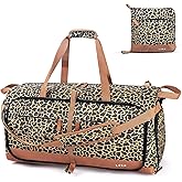 Lekesky Foldable Travel Duffel Bag for Women, 80L Large Duffle Bag with Separate Shoes Compartments & Straps, Carry On Weekend Bag for Women, Hospital, Overnight(Leapord)