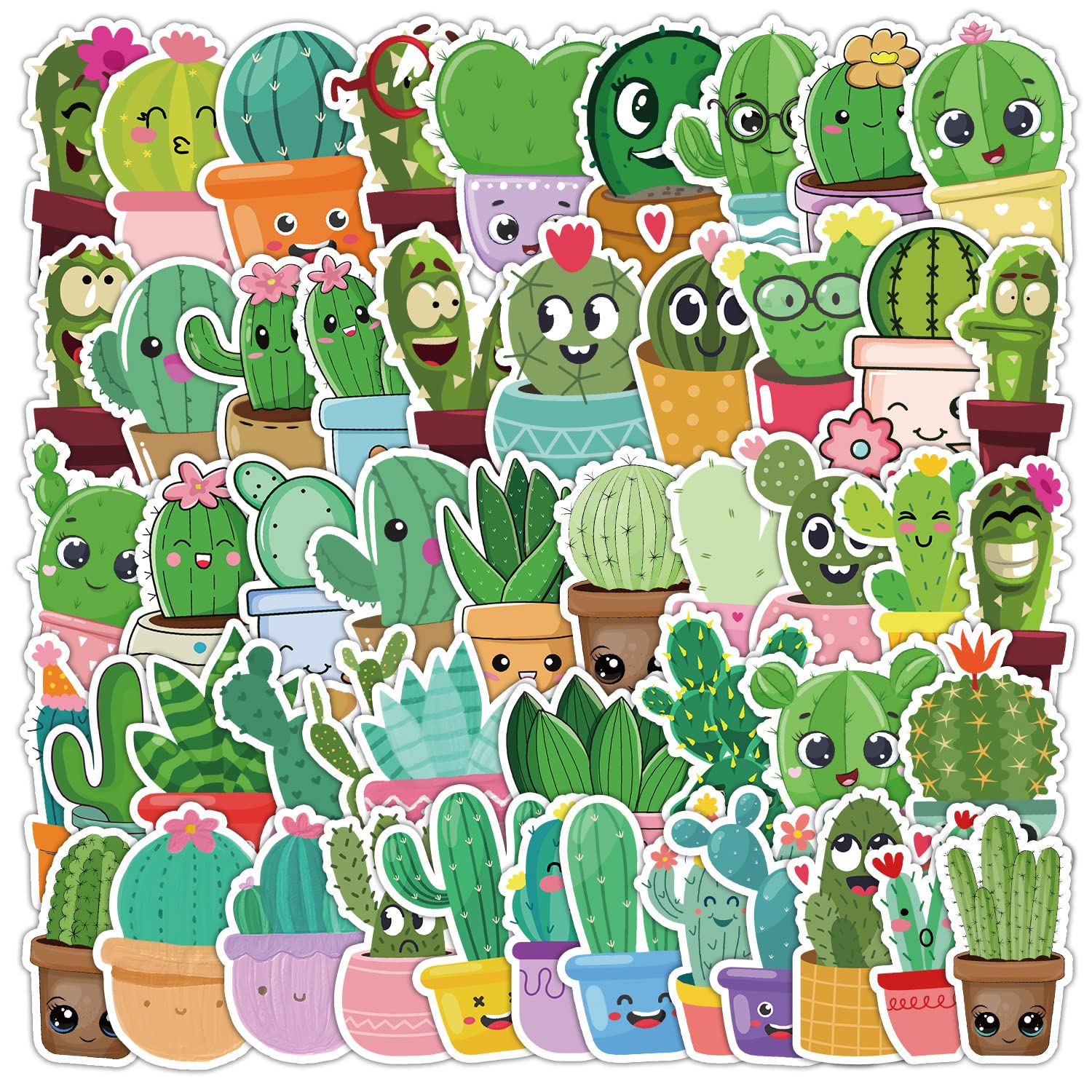 50Pcs Cactus Stickers Laptop Car Scrapbook Phone Skateboard Suitcase Luggage Bike Green Plants Stickers Vinyl Waterproof Aesthetic Personalised Stickers for Teens Boys Girls Adults Children — image 1