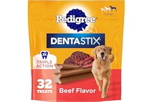 Pedigree Dentastix Large Dog Dental Treats Beef Flavor Dental Bones, 1.67 lb. Pack (32 Treats)