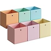 SONGMICS Storage Cubes, Set of 6 Odorless Foldable Storage Boxes, 10.2 x 10.2 x 11 Inches, Closet Organizers for Shelf, Rainbow Storage Bins, Colorful Fabric Bins for Bedroom, Living Room URFB226X01