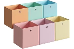 SONGMICS Storage Cubes, Set of 6 Odorless Foldable Storage Boxes, 26 x 26 x 28 cm, Closet Organizers for Shelf, Rainbow Stora