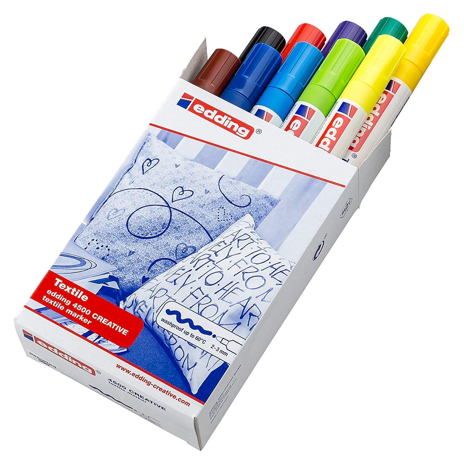edding 4500 textile marker - set of 10 colours (basic) - round nib 2-3 mm - permanent fabric markers for drawing on textiles, wash-resistant up to 60 °C - marker pens for fabric lettering