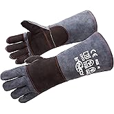 Fireplace Gloves Fire Heat Resistant: Dark-Grey 16IN 932℉ - Fireproof Leather for Fireplace Fire Pit Wood Stove Campfire Furnace BBQ Grill Oven Stick Mig Welding Welder Gear - Birthday Gift XL