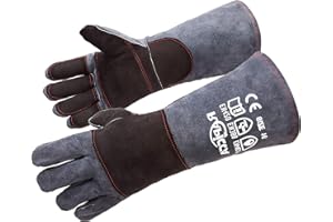 RAPICCA Fireplace Gloves Fire Heat Resistant: Dark-Grey 16IN 932℉ - Fireproof Leather for Fireplace Fire Pit Wood Stove Campfire Furnace BBQ Grill Oven Stick Mig Welding Welder Gear - Birthday Gift XL