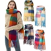 Shyyween 4 Pcs Large Chunky Plaid Scarf for Women Checked Scarf Shawl Blanket Warm Oversized Long Thick Gift