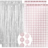 Mindsoft 4 Pcs Cowgirl Party Decorations Include 2 Pink Western Disco Ball Foil Curtain 2 Silver Streamer Foil Fringe Backdrop Metallic Curtains for Bachelorette Rodeo 70s 80s 90s Party