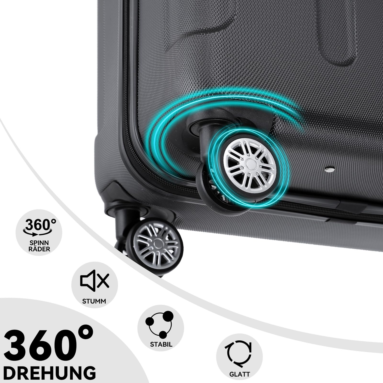 BEIBYE Handgepäck Koffer M 55 cm – Kabinenkoffer aus ABS, leicht, 360° Doppelrollen, Reisekoffer für Kurzreisen, Schwarz 8