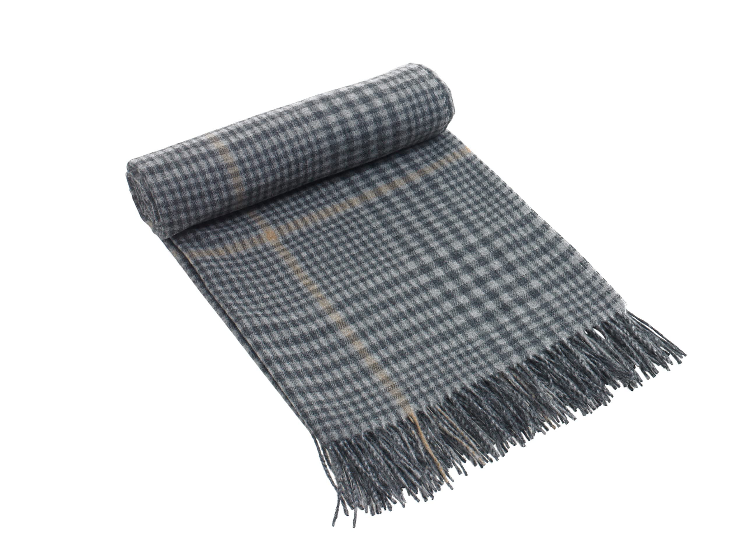 Glen Isla 100% Lambswool Blanket Throw Stobo Classic Plaid Check Grey - Made in Scotland