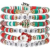 xovctwt 6 pcs Christmas Stretch Bracelets for Women, Stackable Polymer Clay Christmas Accessories with Santa, Reindeer, Tree Charms, Xmas Friendship Gifts for Teens Women