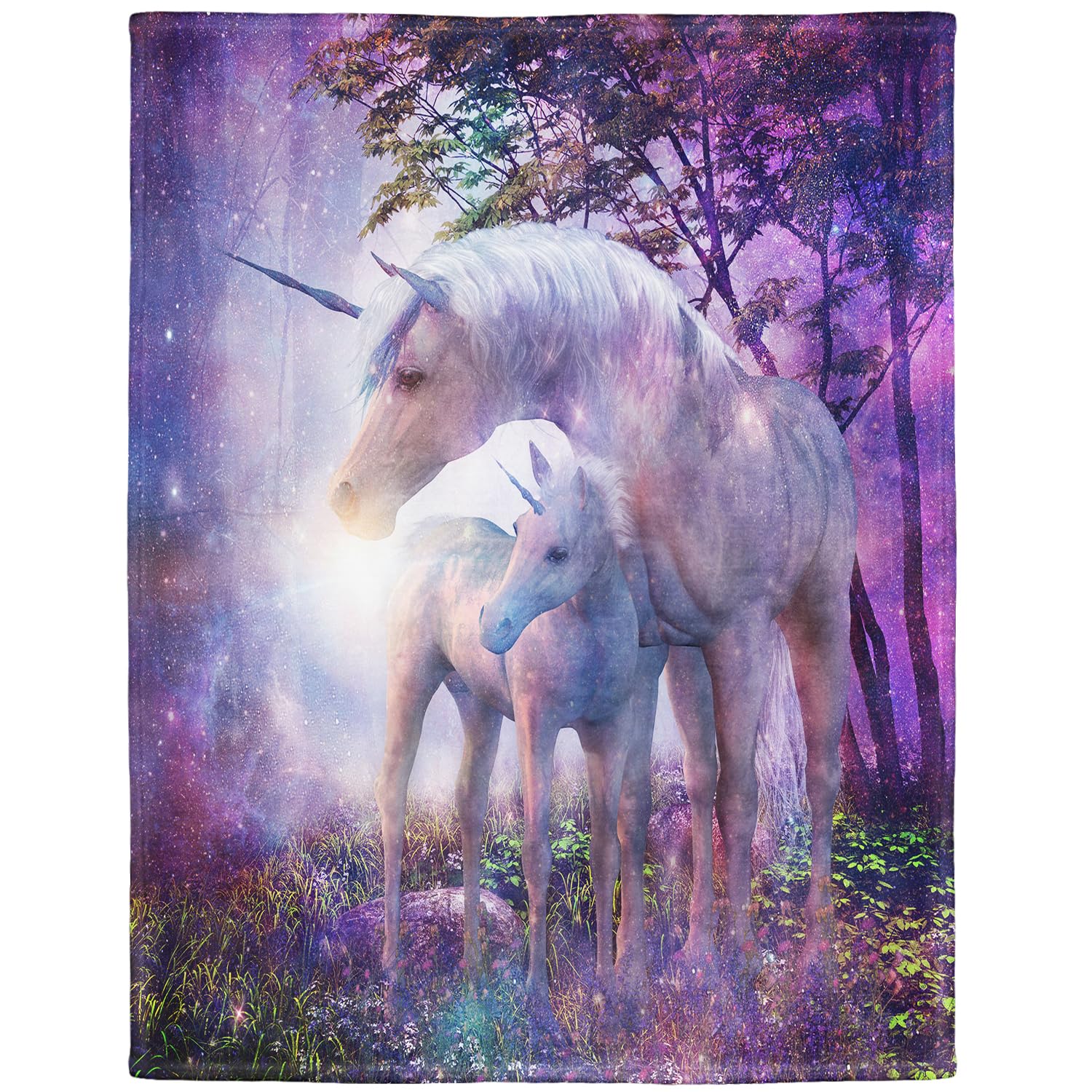 YISUMEI 100x150 cm Blanket Comfort Warmth Soft Cozy Easy Care Machine Wash Fantasy Forest Unicorn Purple,Violet